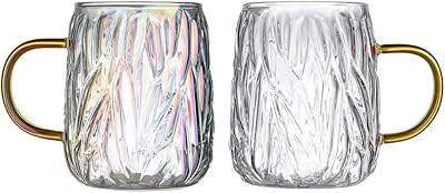 Transparent Glass Coffee Mugs and Tea Cup Set,Perfect for Couples,Set of 2,Glassware Set,Ideal for Water,Coffee and Tea 480MLrainbowtransparent