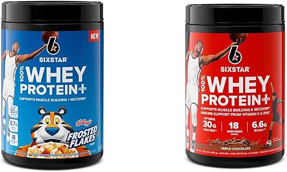 Six Star Whey Protein Powder Kelloggs Frosted Flakes Flavor & Triple Chocolate | Muscle Building & Recovery Plus Immune Support | 30g Protein | Men & Women