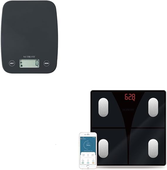 1PC Food Scale, Digital Kitchen Scale Weight Grams and Ounces for Baking Cooking + 1PC Bathroom Weighing Scale for Body Weight and Fat, Digital Smart Scale with Bluetooth