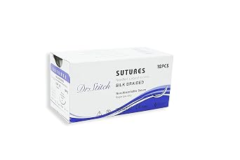 CynaMed Suture Thread with Needle (12-Pack) 5/0, 19mm, 1/2 Reverse Cutting, Black Sutures for Training & Practice