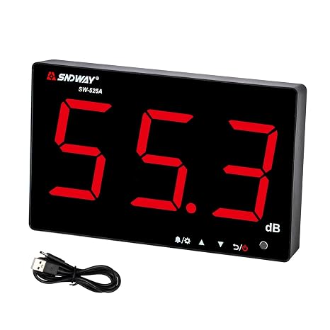 LEERCHUANG Sound Level Meter, Wall Mounted Hanging Decibel Meter W Large Screen Red LCD Display, Alarm, USB Powered Noise Meter(30dB-130dB)