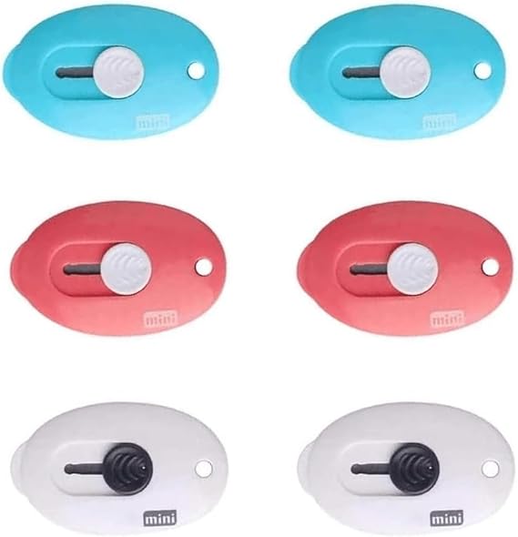 Mini Retractable Utility Knife Box Cutter Letter Opener, Alloy Steel Splicing Knife with Key Chain Hole-6pcs