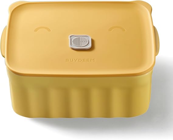 BUYDEEM Ceramic Food Storage Container with Lid, 28 oz, Mellow Yellow