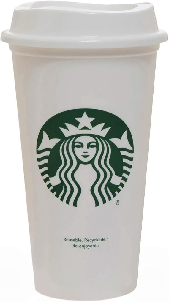 Starbucks Seyahat kupası tekrar kullanılabilir, Grande / Medium, 473 ml, beyaz