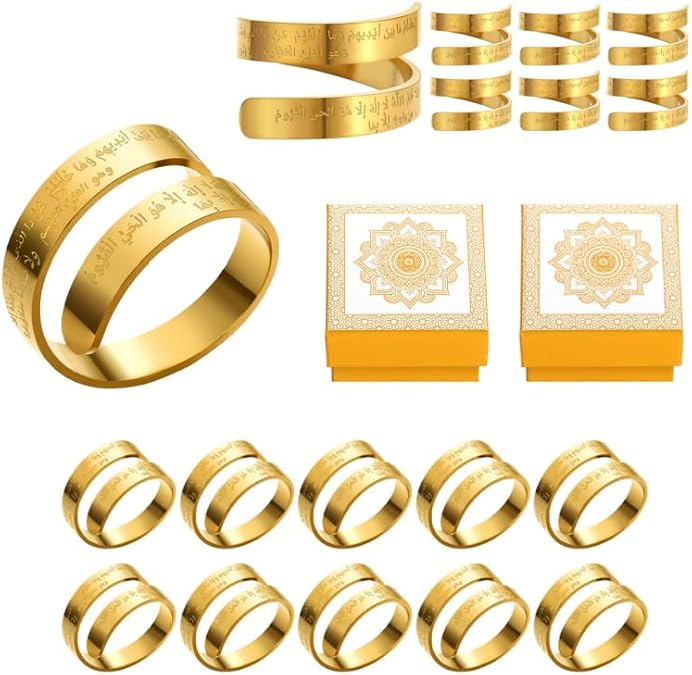 24pcs/12 Sets Islamic Ayatul Kursi Ramadan Gifts for Women Eid Gifts Bulk Ayatul Kursi Rings Ramadan Mubarak Party Favor Arabic Ring with Boxes Muslim Jewelry for Wedding Ceremony Accessory