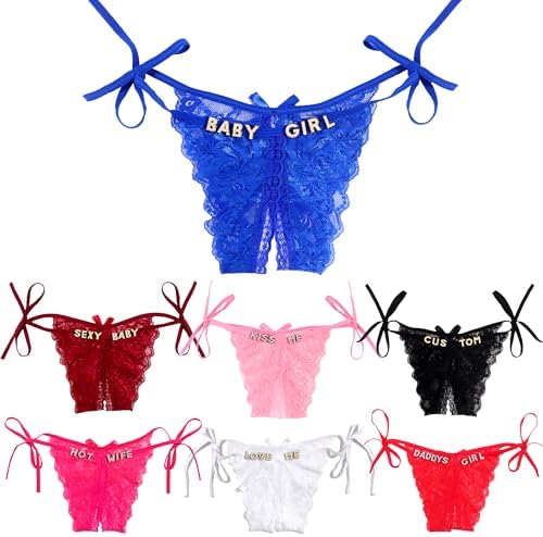Artsadd Personalized Name Thongs Custom G-String Thong for Women Customized Rhinestone Letters Lace Panties Underwear Gift