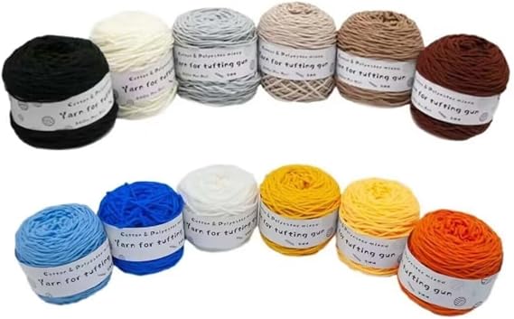 8 Strands tufting Yarn for Rug Making,5mm Thick Thread,Cotton and Polyester Blended,Punch Needle hooking Wool Ball,12 x 195g Yarn Ball Set