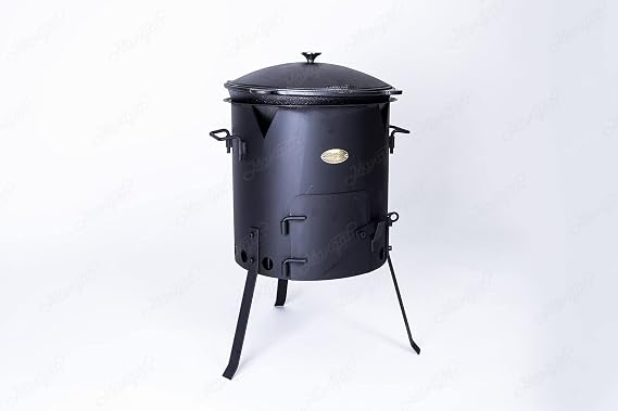 Kazan Cast Iron Cauldron Qazan Qozon Kadai (9L-2.3Gal) + Uchag Oven Stove Wood Fire Duch Oven (36cm-14")