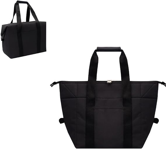 Reusable Insulated Cooler Bag with HD Thermal Foam Insulation, Leakproof Grocery Shopping Tote Bag with Zipper, Food Delivery Bag, Travel Soft Cooler bag, or Beach Cooler, Black