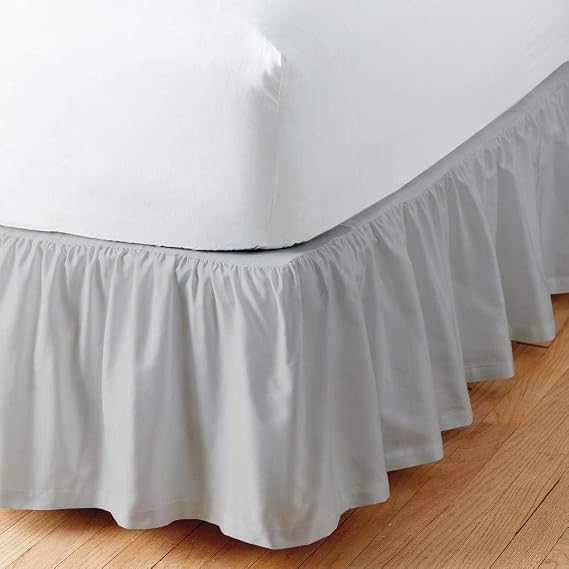 Light Grey Solid Ruffled Bed Skirt Twin XL-12 Inch Drop Split Corner, Microfiber Bedskirt with Platform Three Sided Coverage