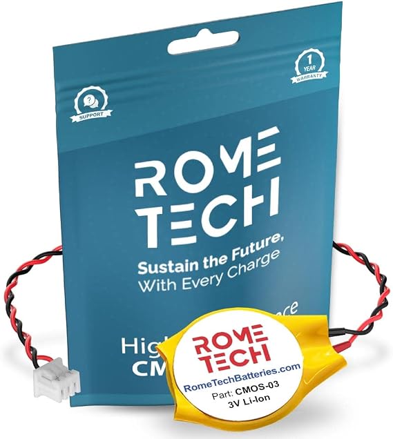 Rome Tech CMOS Battery for Lenovo IdeaPad B470E, B570, B570E, S12, S205S - Laptop Backup BIOS RTC 3V CR2032 with 2 Wire Cable
