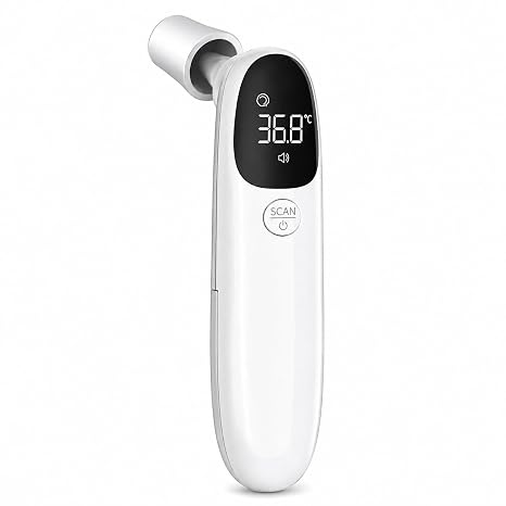 IndoTeam Digital Ear & Forehead Thermometer for Adults, Children & Babies | Fast 1-Second Infrared Temperature Reading, Fever Alarm, Silent Mode, Memory Recall, Touchless Baby Thermometer, LCD Display