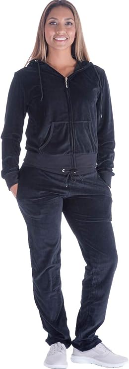 LeeHanTon Velour Tracksuit Womens Sweatsuit Set - Athletic Zip Up Hoodies and Sweatpants Outfits with Stripes