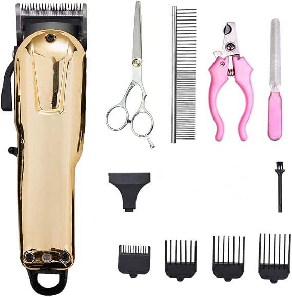 Dog Clippers with Strong Power for Thick Coats, Rechargeable Heavy Duty Dog Grooming Kit, Quiet Cat Clippers with 4 Comb Guides and Accessories