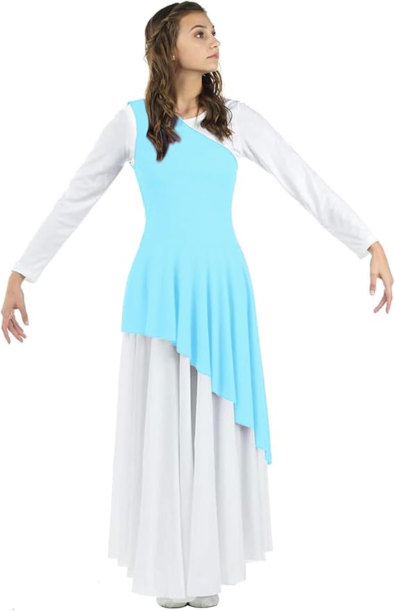 Danzcue Women's Asymmetrical Praise Dance Tunic, (White Dress Not Included)