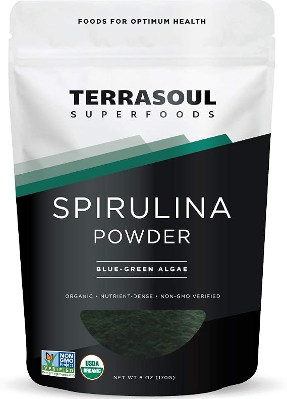 Terrasoul Superfoods Organic Spirulina Powder, 6 Oz, Vegan Protein, Green Superfood Boost for Smoothies, Detoxifying Elixirs, and Immune Support