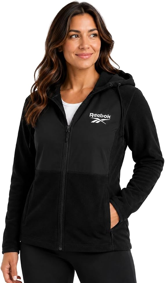 Reebok Womens Fleece Jacket - Lightweight Super Soft Polar Fleece Lined Outerwear - Zip Up Hooded Winter Jackets for Women