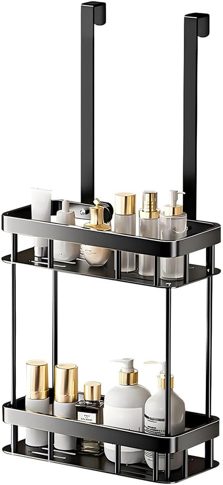 Shower Caddy Hanging, 2-Tier Over Door Shower Shelf for Bathroom (Black)