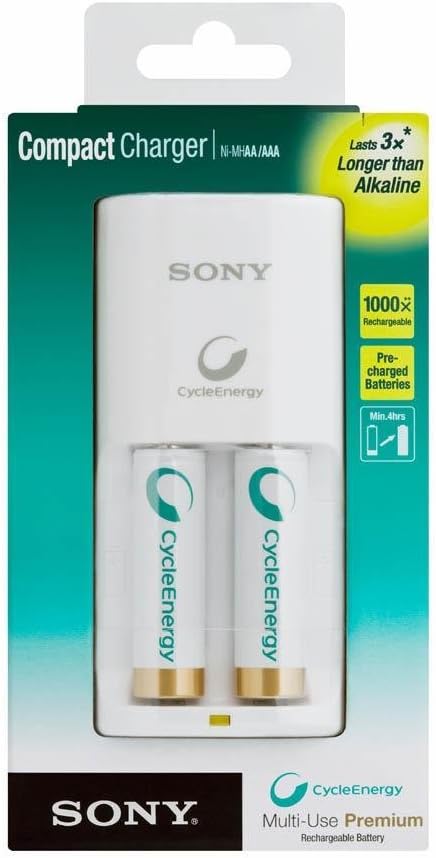 Sony BCG34HW2RN Cycle Energy NiMH Compact Charger with Two 1000 mAh AA Battery