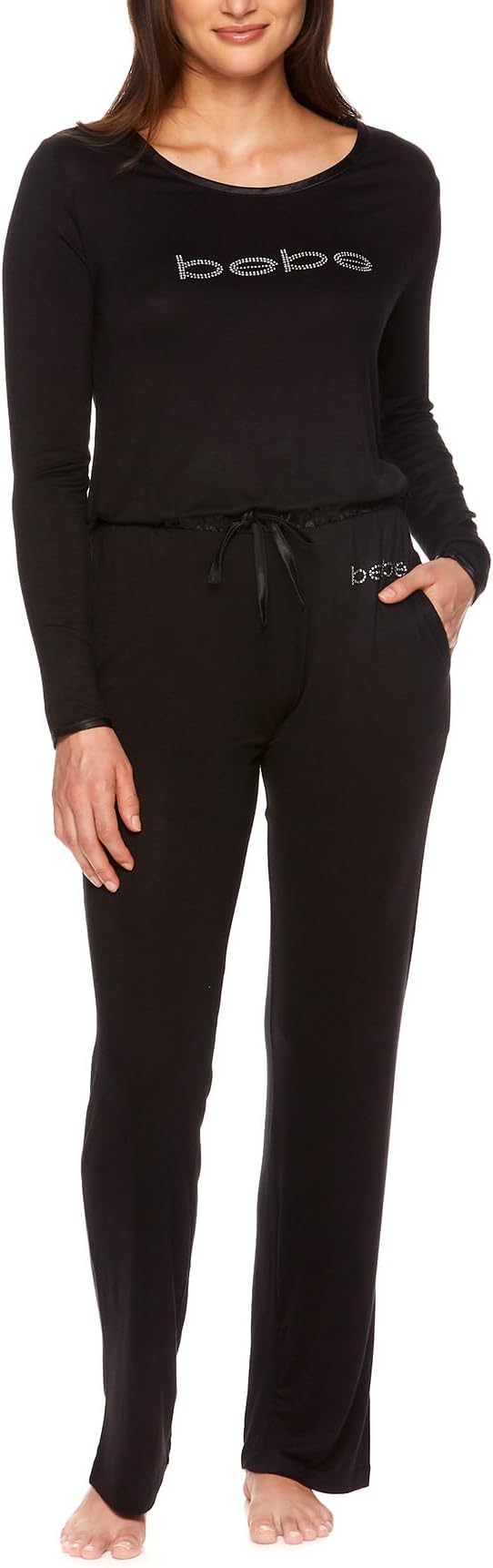bebe Womens Long Sleeve Shirt and Pajama Pants Lounge Sleepwear Set