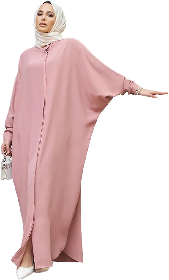 ODIZLI Women's Ramadan Abaya Muslim Batwing Sleeve Shirt Prayer Dress Kaftan Dubai Islamic Loose Maxi Dress