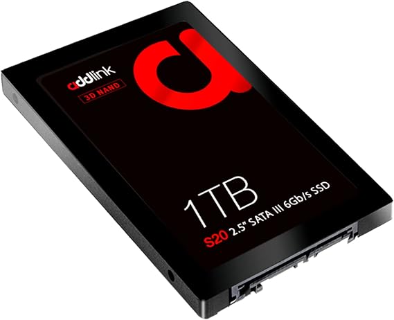 Addlink S20 1TB SATA III SSD 2.5 Inch Internal Solid State Drive 3D NAND with SLC Caching, Up to 500MB/s, HDD Replacement Upgrade for Laptop, Desktop PC, PS4 (ad1TBS20S3S)