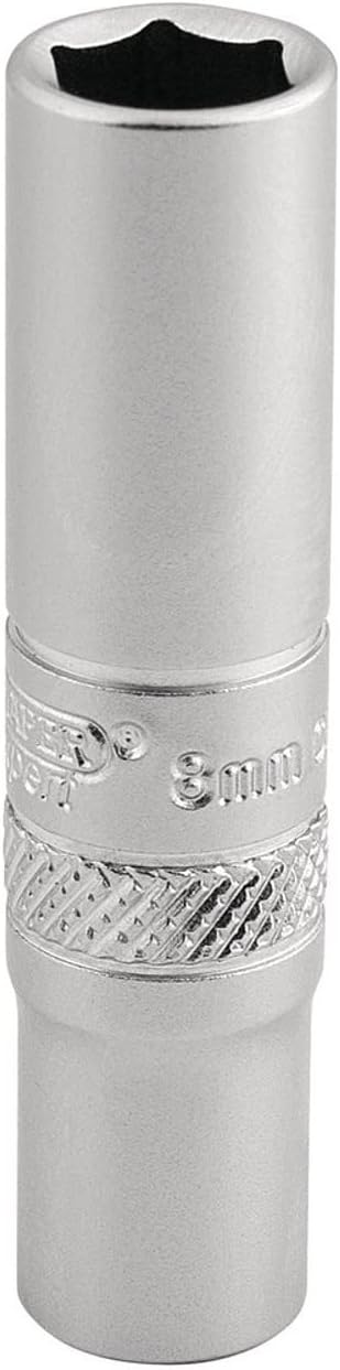 Draper 16528 1/4 Inch Square Drive 6 Point Metric Deep Socket, 8mm, Blue