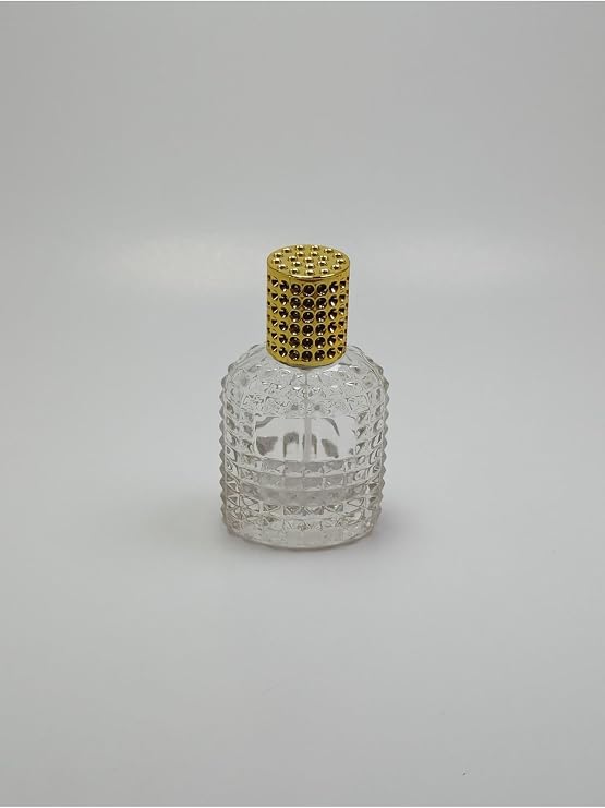 Boş Şeffaf Cam Parfüm Şişesi, Kolay Doldurulabilir, Dekoratif Kristal Tasarımlı, Altın Kapaklı 50ml