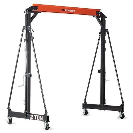 Titan Attachments Telescoping Gantry Crane, 2 Ton Capacity, Shop Lift Hoist Rated 4,000 LB, Portable Design with Locking Wheels, Adjustable Height up to 12 FT, Durable Steel Construction, Frame Only