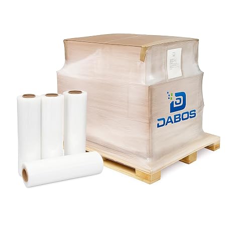 DABOS Clear Stretch Wrap 55 Gauge, 18" x 1500 ft Industrial Pallet Wrap for Secure Packaging & Shipping Tear-Resistant Shrink Film 64 Cases & 256 Rolls per Pallet