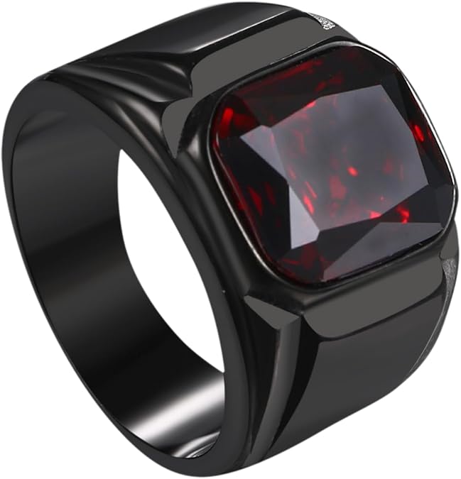 Oidea Black Signet Rings for Men: Square Onyx Ring Fancy Cut Synthetic Gemstone Ring Stainless Steel Men's Rings Thumb Pinky Ring Biker Statement Ring Jewelry Gift, Size 8-13