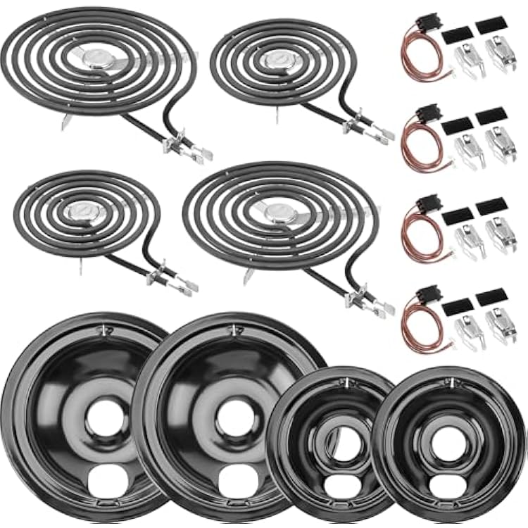 WB31M20 WB31M19 Black Porcelain Drip Pan Set & WB30M2 WB30M1 Electric Range Burner Element Unit Set & WB17T10006 Range Terminal Block Kit by Cenipar-Compatible with GE Hotpoint Kenmore RangeStove