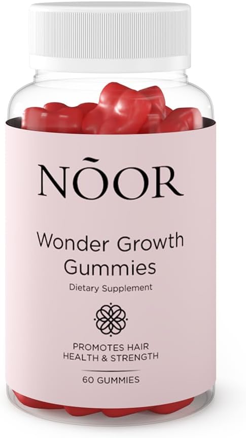 NOOR HAIR Wonder Growth Gummies for Women - Natural Hair Growth Supplement with Folate, B12, Biotin, Zinc. Supports Hair Regrowth, Thicker Hair. Reduced Shedding - 1 Month Supply
