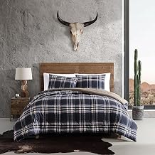 Wrangler- Queen Duvet Cover Set, Soft & Reversible Bedding, Yellowstone Inspired, 3 Piece Bed Set with Matching Pillowcases (City Flats Plaid Blue)
