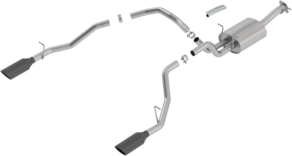BORLA 140752BC Cat-Back Perf. Exhaust Sys. for '19-'23 Ram 1500 V8 Incl. E-Torque Incl. Rebel & G/T Models (Exc. Classic) T-304 S-Type Dual Split Rear Exit Single 5" Round Black Chrome Tips Each Side.