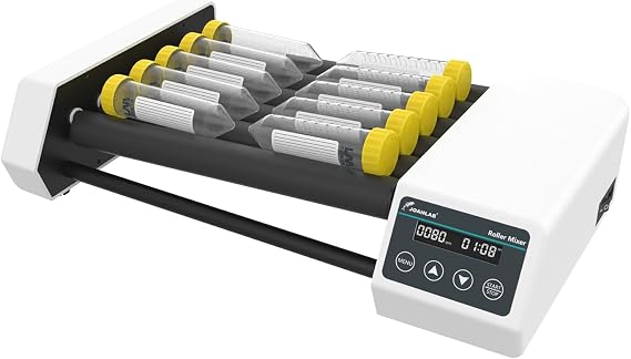 JoanLab RM-6PRO Roller Mixer, 20-80RPM 6 Rollers | 6-roller lab mixer, timer 1min-24h or continuous, ideal for viscous liquid & suspension mixing