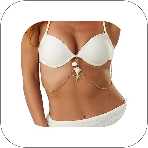 Summer Beach Ocean Pearl Waist Chain,Bikini Seashell Body Chain Jewelry,Pearl Tassel Belly Chain,Festival Rave Starfish Chest Jewelry for Women