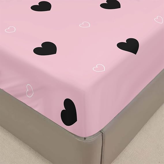 Chickwin Fitted Sheets Bedding Sheets, Print Double King Single Size Bed for Deep Pocket 30cm - Shrinkage Fade Resistant Easy Care (Small Double,pink heart)