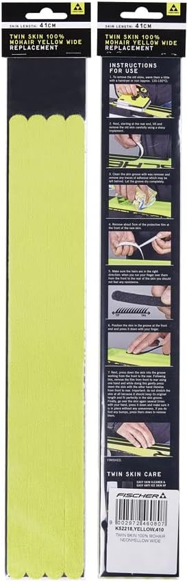 Fischer Twin Skin 100% Mohair Neon Yellow Durable Wide Replacement Skins for Backcountry Touring and Ski Mountaineering