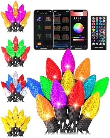 132FT 200LED Smart C9 Christmas Lights Outdoor, DIY Chasing Rainbow Lights App Remote Controlled 100 Modes, Music Sync Xmas String Lights Waterproof Extendable for Tree House Indoor Xmas Decor