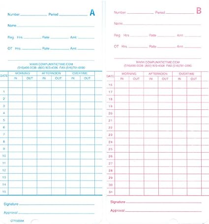 250 Standard Monthly Time Cards for Non-Calculating uPunch/Vevor/Aibao/Chivasing/CO-Z/Goplus/NATAMO/ONXO/Rifrano/SSELF/Yescom/and Other Generic Brand Clocks
