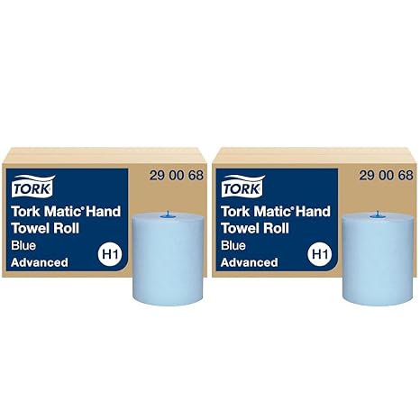 Tork Matic Advanced 290068 Roll Hand Towel - H1 Paper Towels for Roll Towel Dispenser Absorbent and Tear-Resistant Trackable Origin 2-Ply Blue - 6 Rolls x 150 m (Pack of 2)