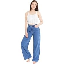 Wide Leg Fit Wide Mold Normal Waist Wide Leg Jeans Blue 34