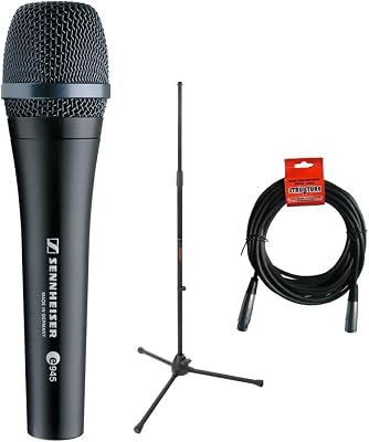 Sennheiser e945 Supercardioid Dynamic Handheld Vocal Microphone with Tripod Microphone Stand & 20 XLR Cable