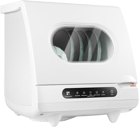 Portable Countertop Dishwasher, 5 L Built-in Water Tank Leak-Proof Dry 162F High-Temp Function Rotating Spray, Automatic Water-Lifting & Drainage Compact Dish Washing Machine, 5 Washing Programs