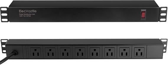 8 Outlet Rack Mount PDU Power Strip, 15A, 125V, 1875W | 15A Overload Switch, 6ft 14AWG Cord, 1U RackMount, Rear Plug