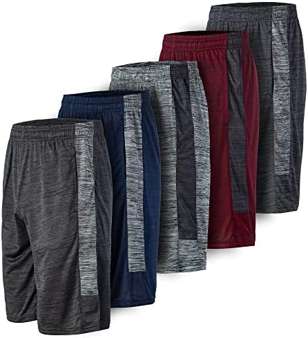 5 Pack: Mens Dry-Fit Sweat Resistant Active Athletic Performance Shorts
