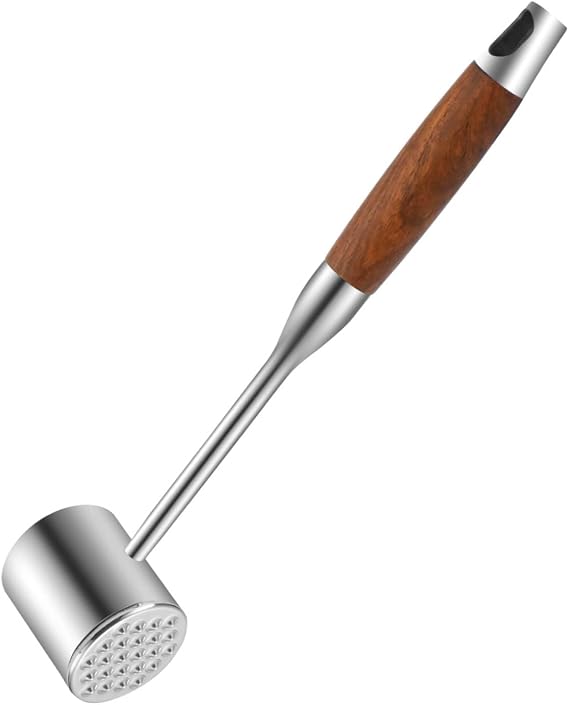 Meat Tenderizer, 304 Stainless Steel Meat Hammer with Wood Handle