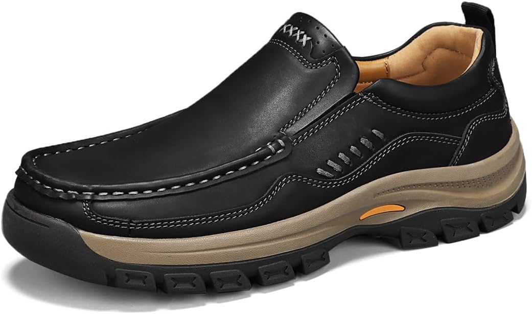 Mens Casual Loafers Slip-on Leather Comfortable Outdoor Walking Shoes for Men