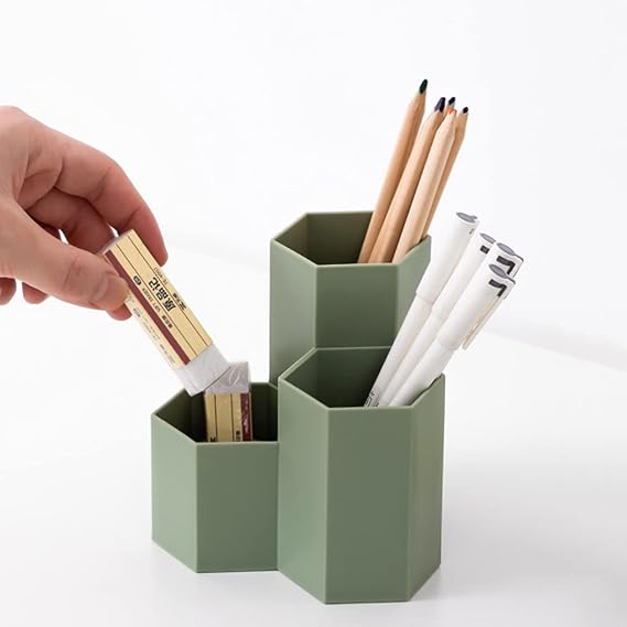 Pen Holder for Desk Pencil Organizer Small Desk Accessories Organizer Cute Pens Cup for Office,School and Home (Green, Triangular)